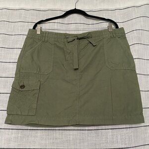 Vintage Y2K LOFT Military Green Mini-Skirt, Embroidered Pocket